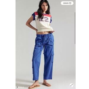 NWT Free People Tahiti Catalina Blue Cotton Cargo Pants Size S